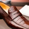 New Caporicci 9961 Genuine Alligator Penny Loafers Brown DarkBrown