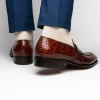 Cheap Caporicci 1208 Genuine Alligator Apron Toe Penny Loafers Sport Rust Gold