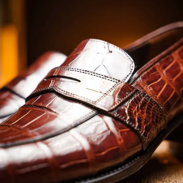 caporicci__genuine_alliga_9-2.webp Cheap Caporicci 1208 Genuine Alligator Apron Toe Penny Loafers Sport Rust Gold