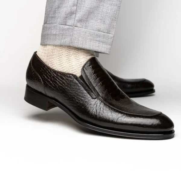 Fashion Caporicci 3324 Ostrich & Peccary Loafers Dark Brown DarkBrown