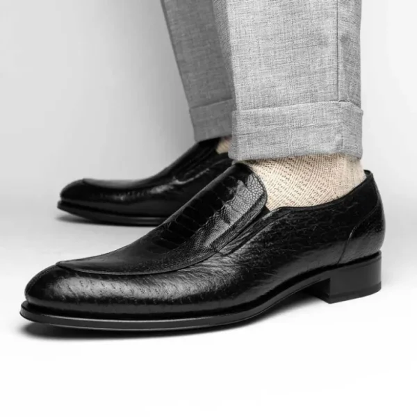 Clearance Caporicci 3324 Ostrich & Peccary Loafers Black