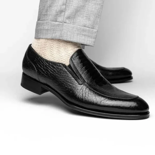 Clearance Caporicci 3324 Ostrich & Peccary Loafers Black