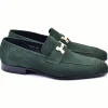 Shop Corrente 5760 Suede Gold H Buckle Loafers Green