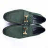 Shop Corrente 5760 Suede Gold H Buckle Loafers Green