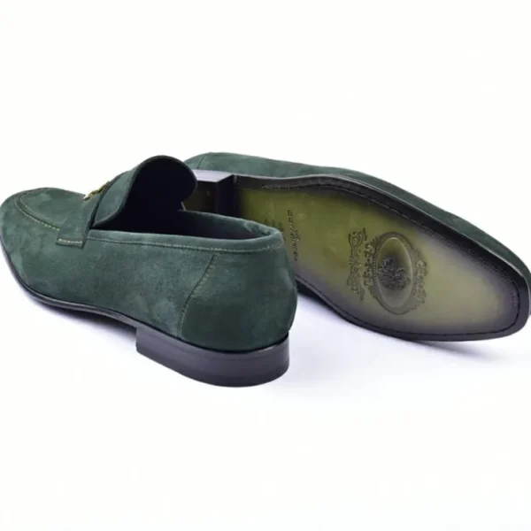 Shop Corrente 5760 Suede Gold H Buckle Loafers Green