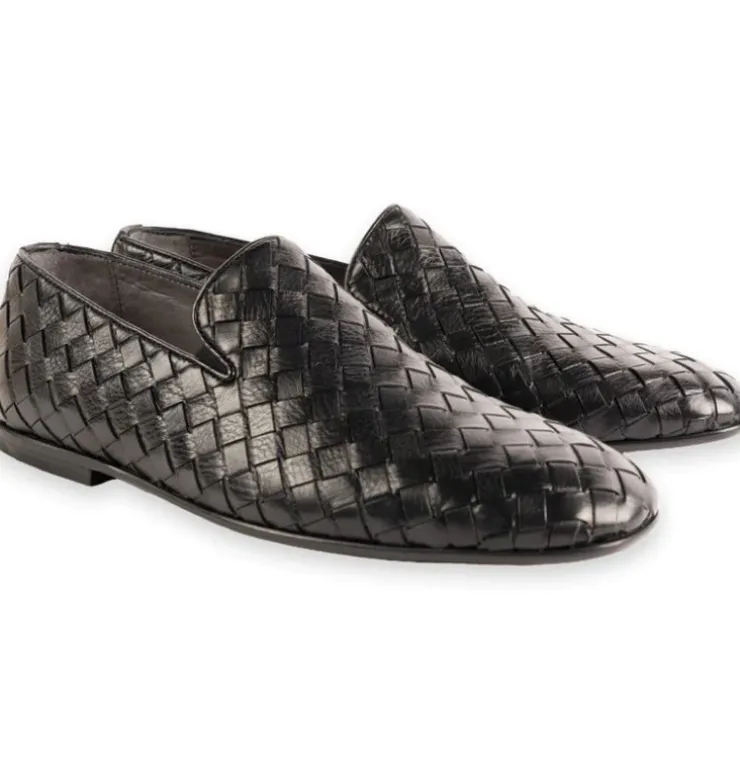 Clearance Corrente 6615 Veneta Hand Woven Loafers Black