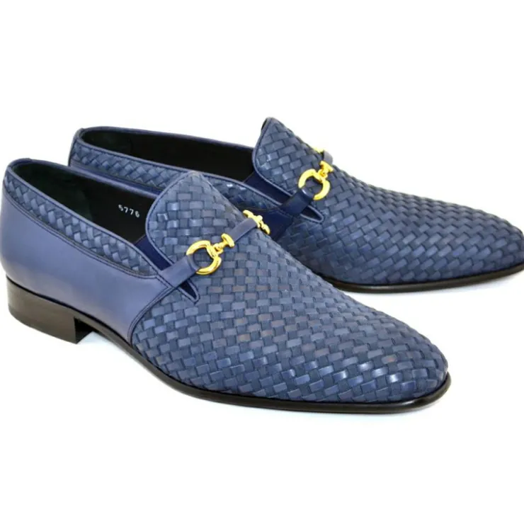 Sale Corrente C0223-5776 Buckle Woven Loafer Shoes Navy