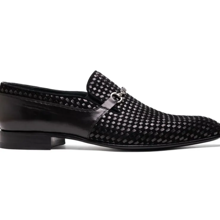 Fashion Corrente C022-5776 Buckle Woven Loafer Shoes Black