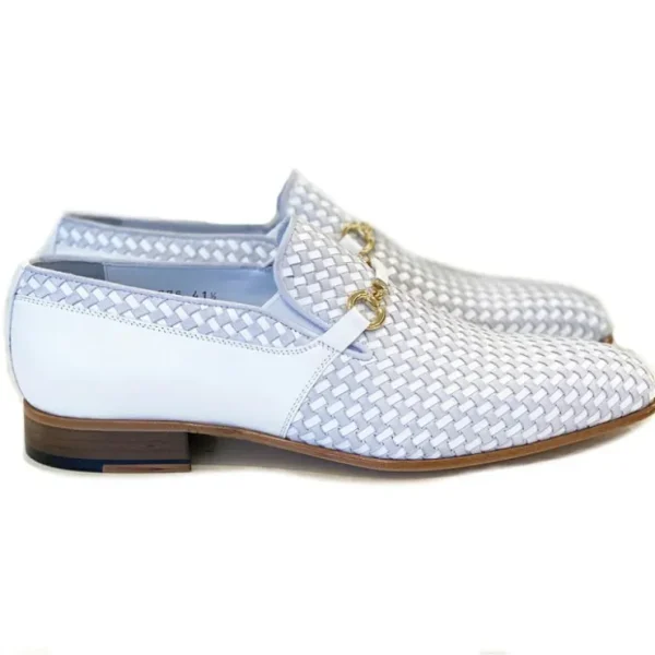 Cheap Corrente C0221-5776 Buckle Woven Loafer Shoes White