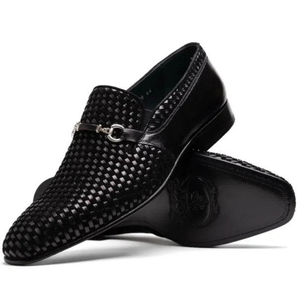 Fashion Corrente C022-5776 Buckle Woven Loafer Shoes Black