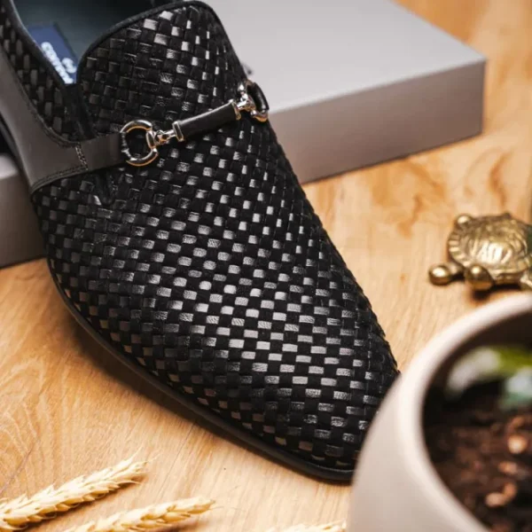 Fashion Corrente C022-5776 Buckle Woven Loafer Shoes Black