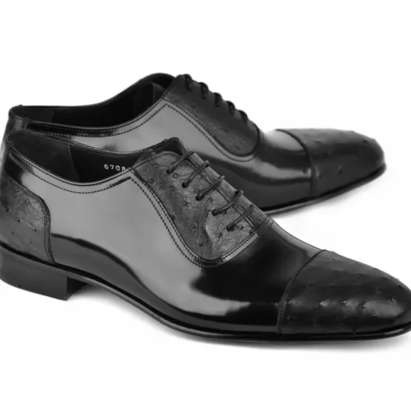 Outlet Corrente C0001301-6708 Cap Toe Ostrich Oxfords Black