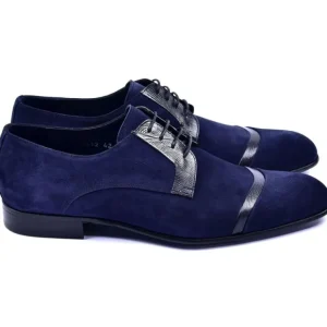 Clearance Corrente C001404-2432 Cap-toe Suede / Lizard Shoes Navy