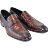 Cheap Corrente C01703-3470 Croc Leather Loafers Dark Antiqued Tan Cognac