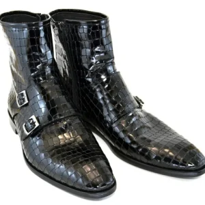 Best Corrente C2033-4604 Croc Print Zipper Side Buckle Boots Black