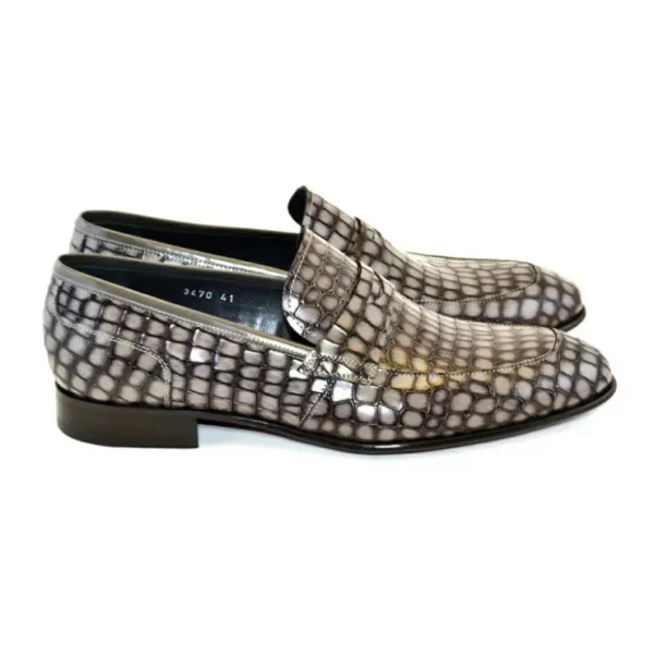 Online Corrente C017-3470 Croco Leather Loafer Shoes Grey