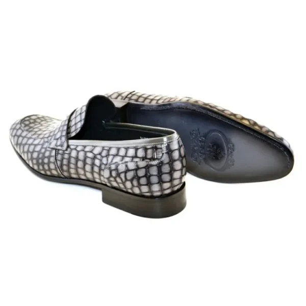 Online Corrente C017-3470 Croco Leather Loafer Shoes Grey
