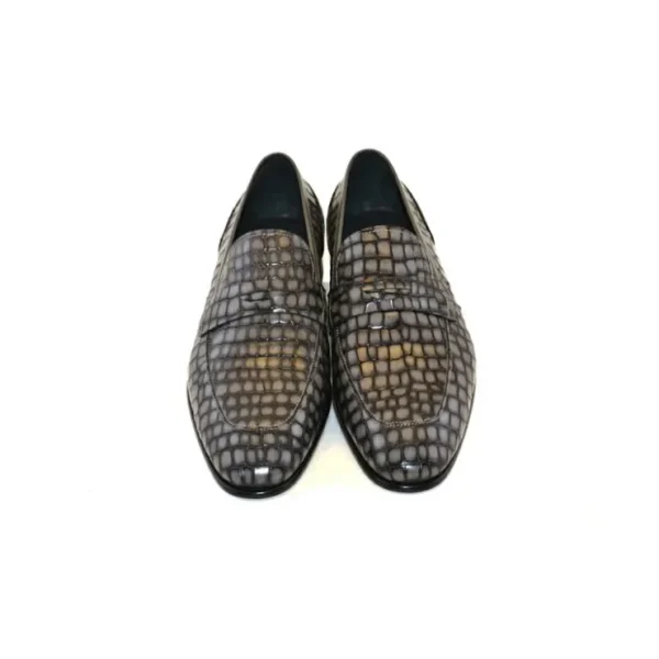 Online Corrente C017-3470 Croco Leather Loafer Shoes Grey