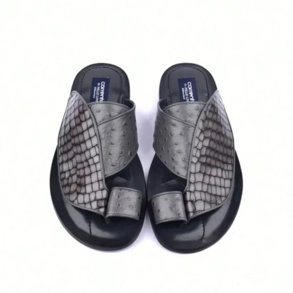 Best Corrente C0053-5830 Croco Print & Ostrich Leather Sandals Grey