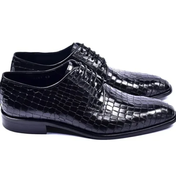 Best Corrente C015-6291 Croco Print Lace Up Shoes Black