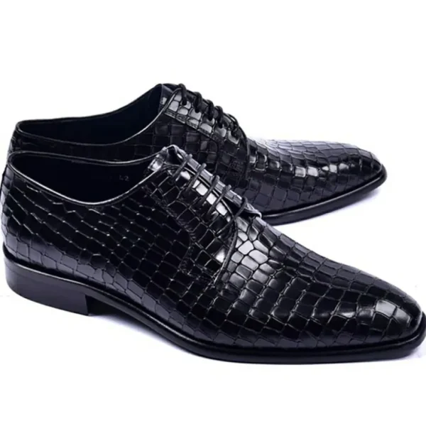 Best Corrente C015-6291 Croco Print Lace Up Shoes Black