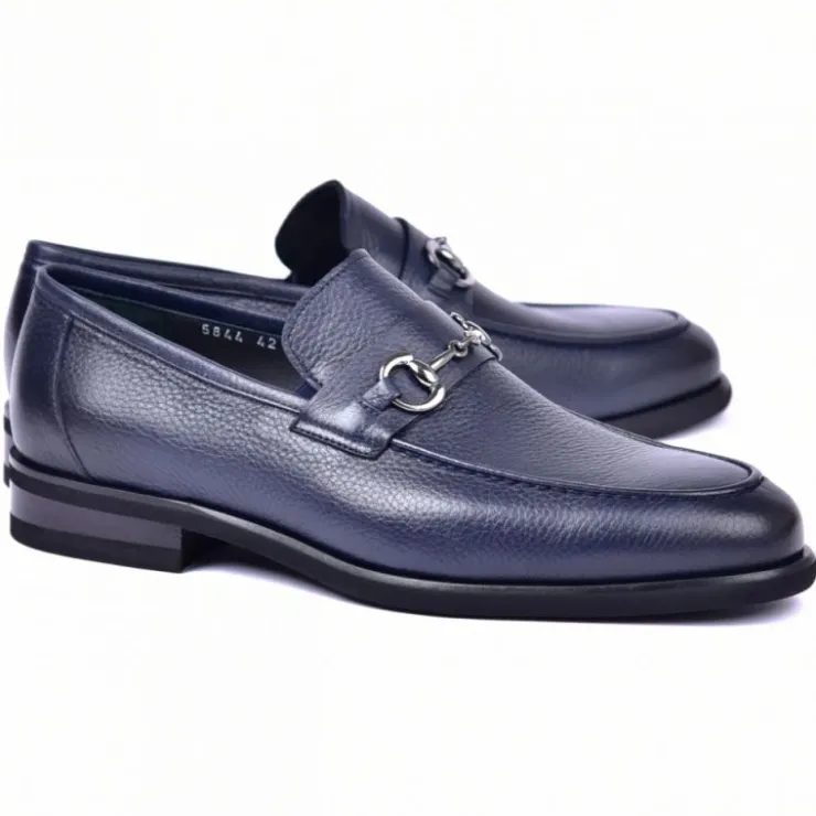 Outlet Corrente C001104-5844 Deerskin Buckle Loafer Navy