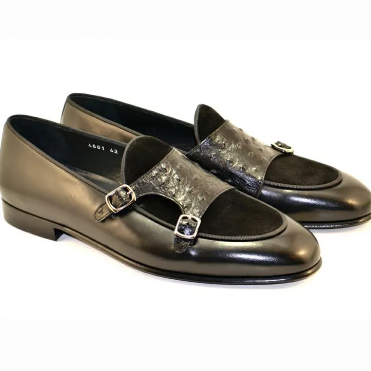 Flash Sale Corrente C133-4661 Double Monk Strap Loafers Black