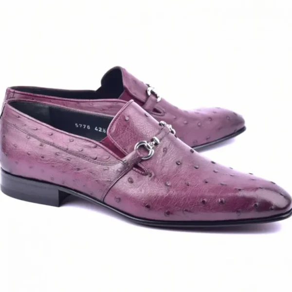 Shop Corrente C0229-5776 Genuine Ostrich Buckle Loafer Burgundy