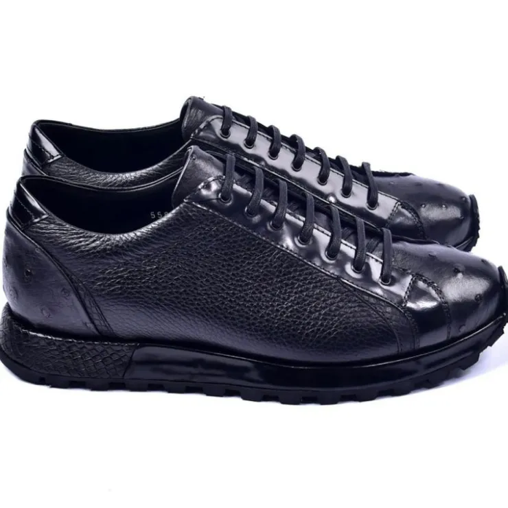 Best Sale Corrente C001304-5581 Genuine Ostrich Fashion Sneakers Black