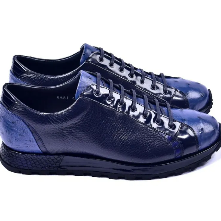 Best Corrente C001306-5581 Genuine Ostrich Fashion Sneakers Navy