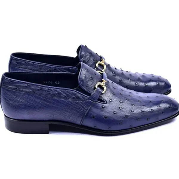 Outlet Corrente C0223-5776 Genuine Ostrich Loafers Navy