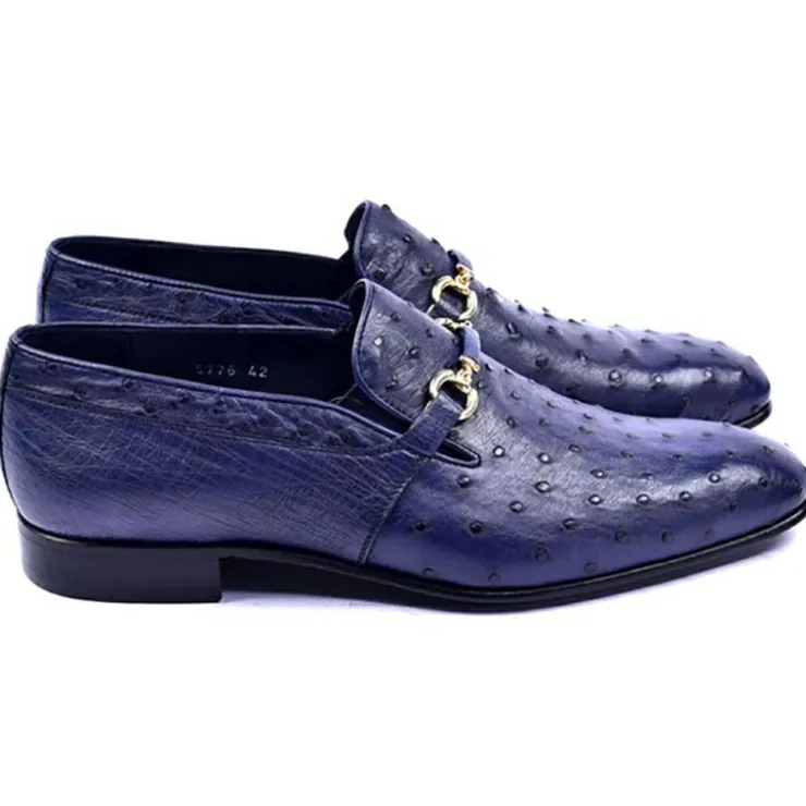 Outlet Corrente C0223-5776 Genuine Ostrich Loafers Navy