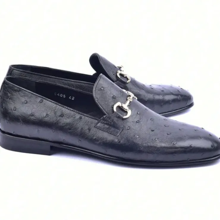 Online Corrente C02201-5405 Genuine Ostrich Loafers Black