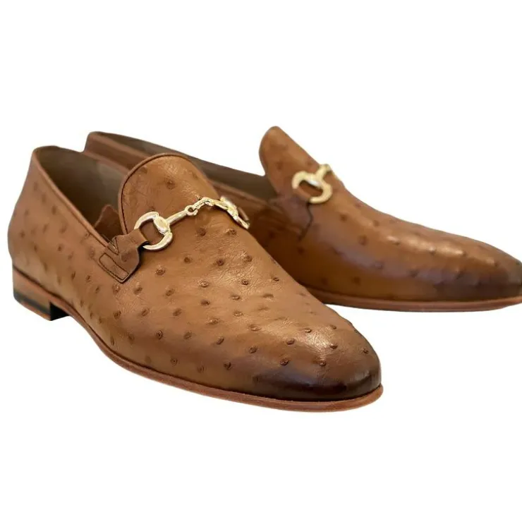 Clearance Corrente C02203-5405 Genuine Ostrich Loafers Tan