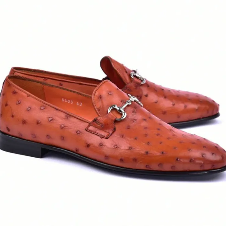 Best Sale Corrente C02204-5405 Genuine Ostrich Loafers Rust