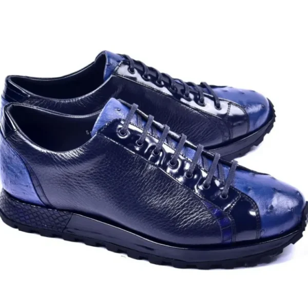 Best Corrente C001306-5581 Genuine Ostrich Fashion Sneakers Navy