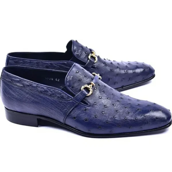 Outlet Corrente C0223-5776 Genuine Ostrich Loafers Navy