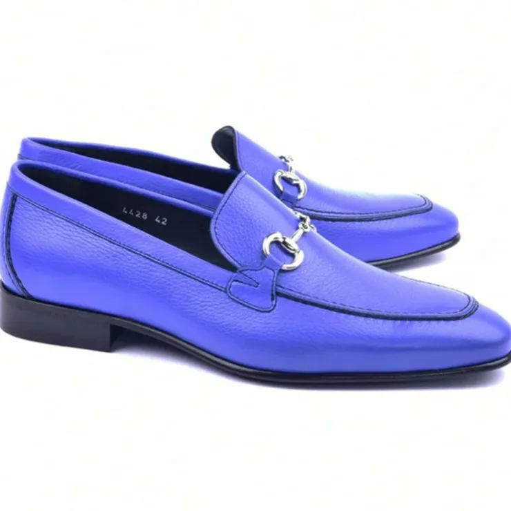 Fashion Corrente C11101-4428 Grain Leather Loafers Electric Blue ElectricBlue