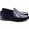 Outlet Corrente 3898C Handsewn Suede / Crocodile Print Loafers Black