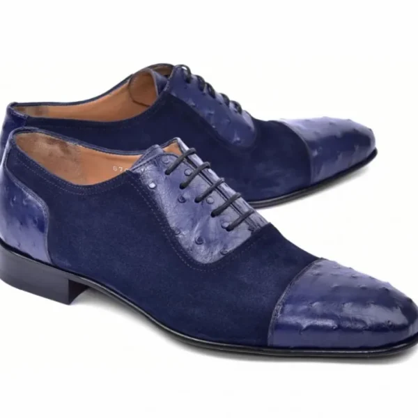 Cheap Corrente C00015-6708 Ostrich & Suede Cap Toe Navy