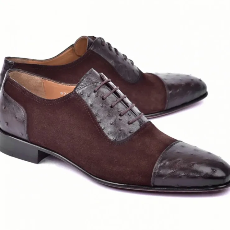 Best Sale Corrente C00014-6708 Ostrich & Suede Cap Toe Brown