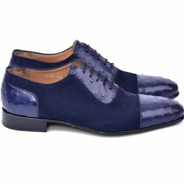 Cheap Corrente C00015-6708 Ostrich & Suede Cap Toe Navy