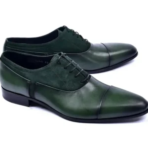 Fashion Corrente C0014040-5230 Plain Toe Lace-up Shoes Green