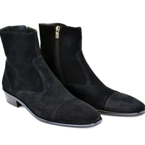 Outlet Corrente C191-1547 Suede Cap Toe Side Zipper Boots Black