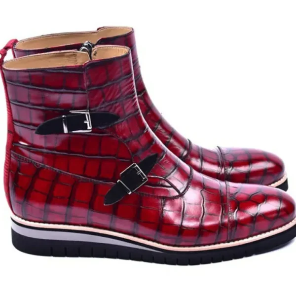 Flash Sale Corrente C0331-5784C Croco Print Zipper Boots Red