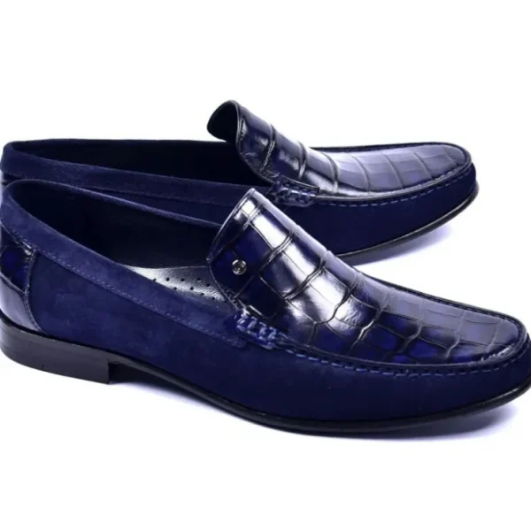corrente_cc_suede__croco__1.webp Sale Corrente C001405-3898C Suede / Croco Print Shoes Navy