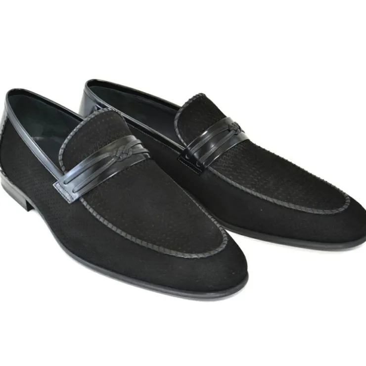 Sale Corrente C130-3417HS Perforated Suede Loafers Black