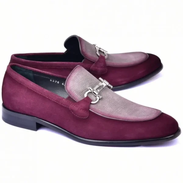 Hot Corrente C11108-6376S Two Tone Suede Bit Loafer Burgundy