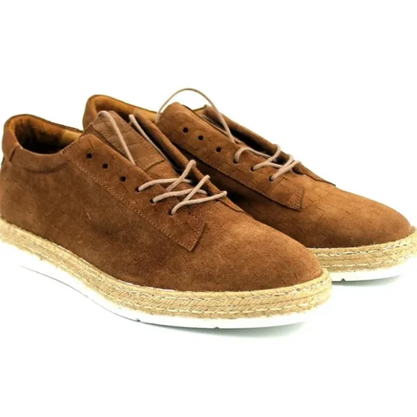 Shop Corrente P01063 Monaco Croc Print Nubuck Sneakers Tan