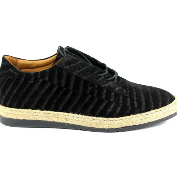 Fashion Corrente P01061 Monaco Croc Print Nubuck Sneakers Black